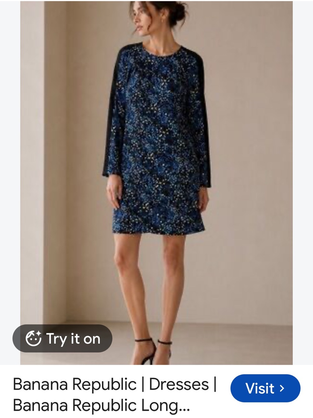 Banana Republic Navy Blue Abstract Dot Long Sleeve Shift Dress